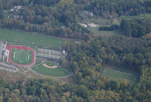Aerial shot of Germantown Academy sports fields, a top private school in the Philadelphia area